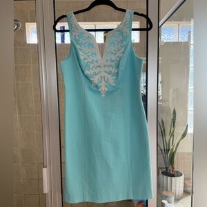 NWT Lilly Pulitzer Turquoise Dress with White beaded and sequined Accents